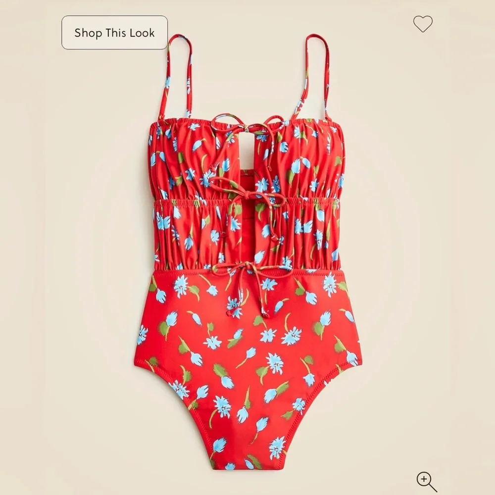 J. Crew Red and Blue Floral One Piece Swimsuit - Picture 8 of 10